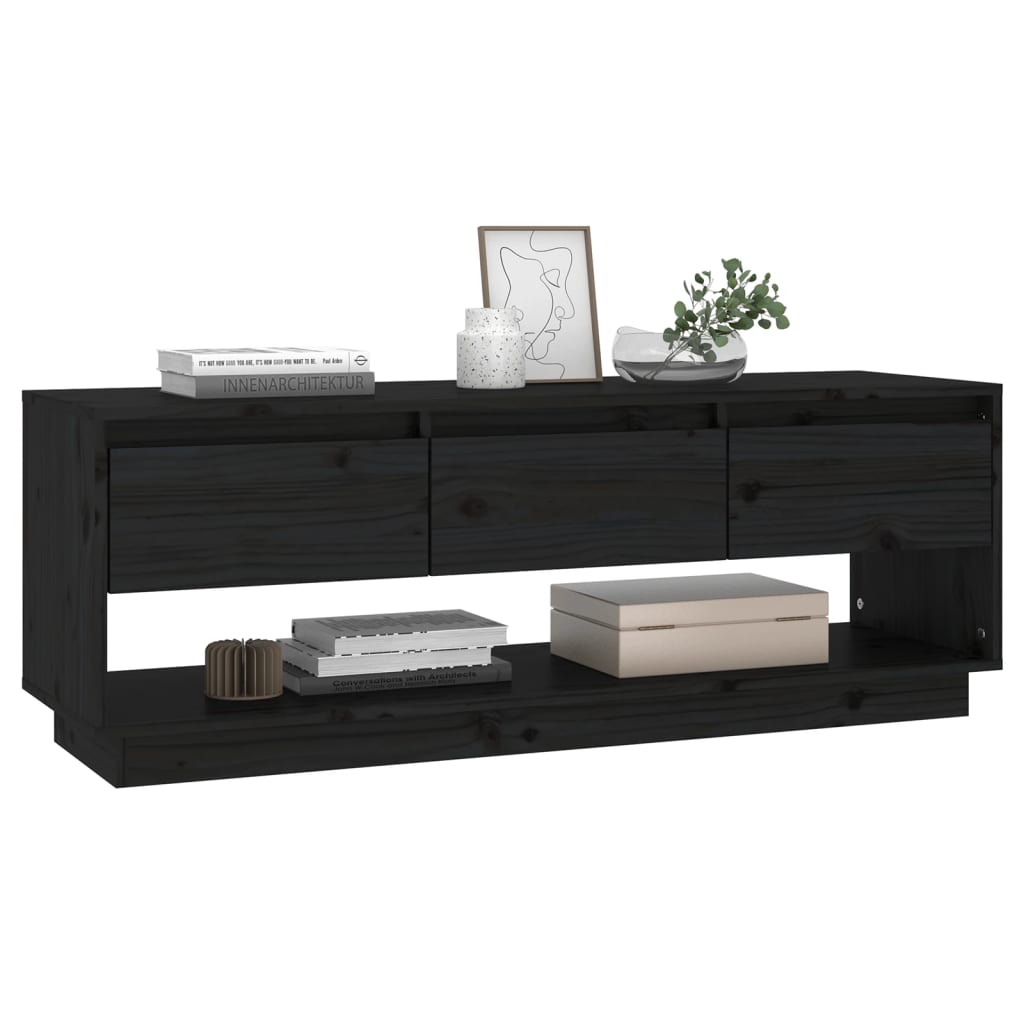 Tv-Meubel 110,5X34X40 Cm Massief Grenenhout Zwart