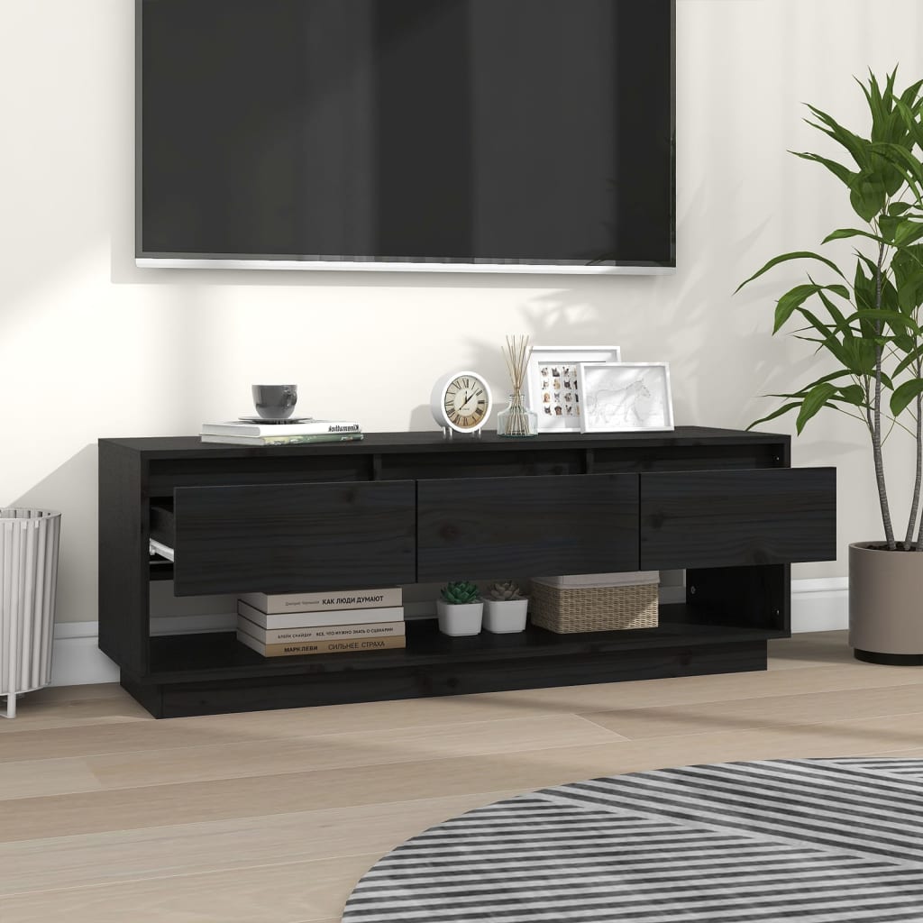 Tv-Meubel 110,5X34X40 Cm Massief Grenenhout Zwart