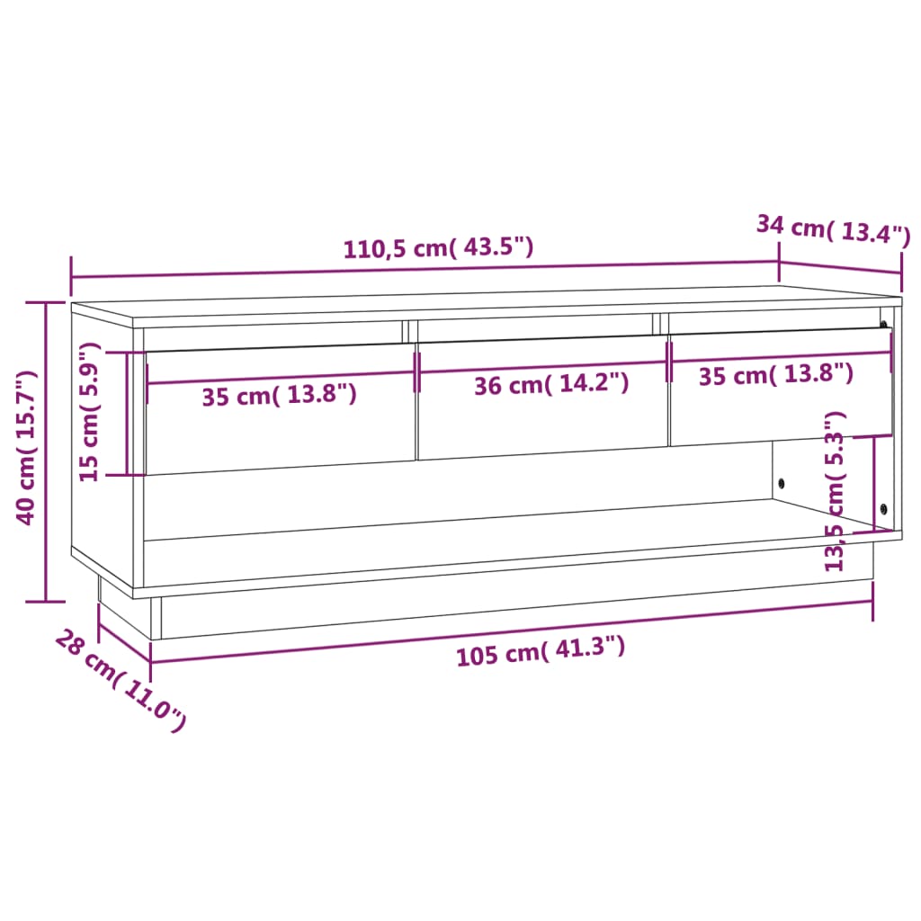 Tv-Meubel 110,5X34X40 Cm Massief Grenenhout Zwart