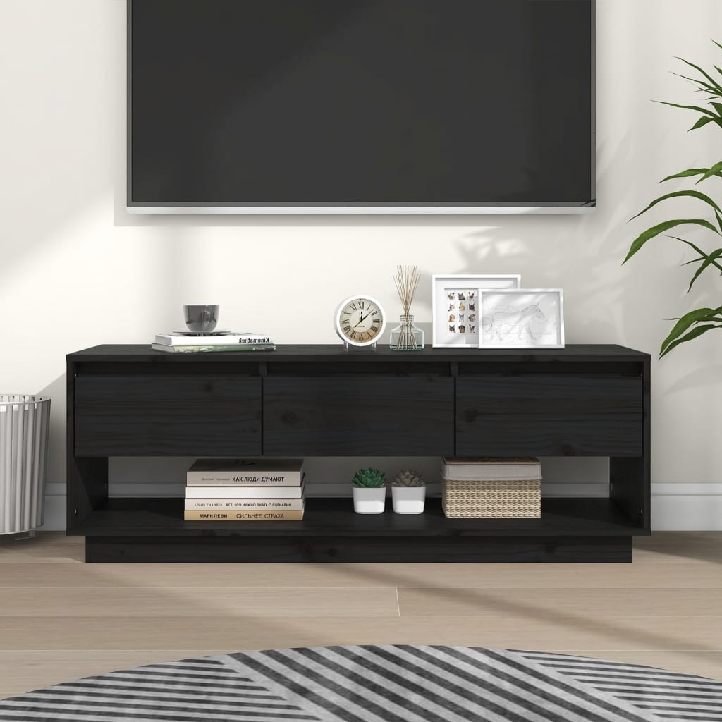 Tv-Meubel 110,5X34X40 Cm Massief Grenenhout Zwart