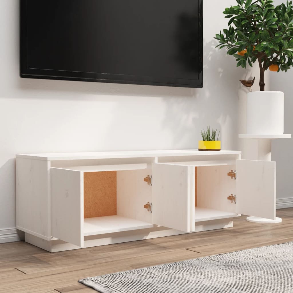 Tv-Meubel 110X34X40 Cm Massief Grenenhout Wit