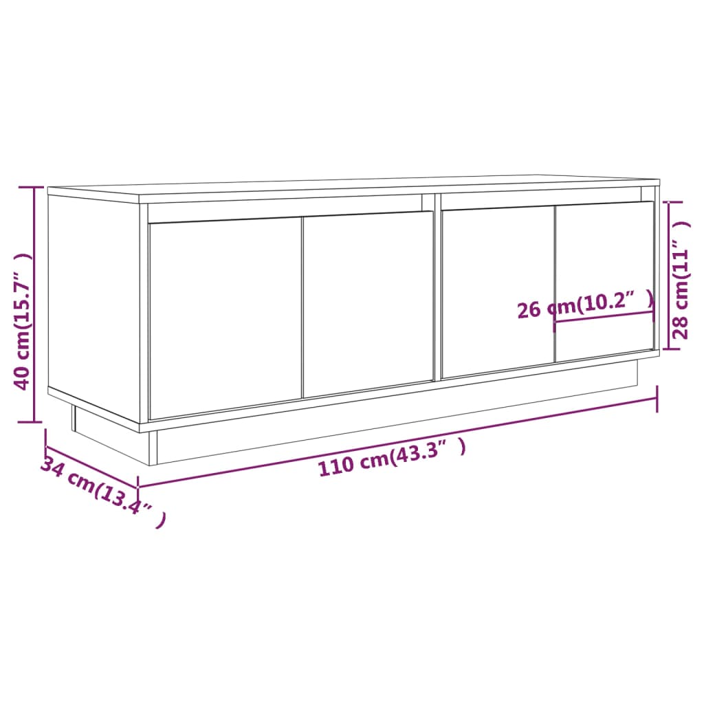 Tv-Meubel 110X34X40 Cm Massief Grenenhout Grijs