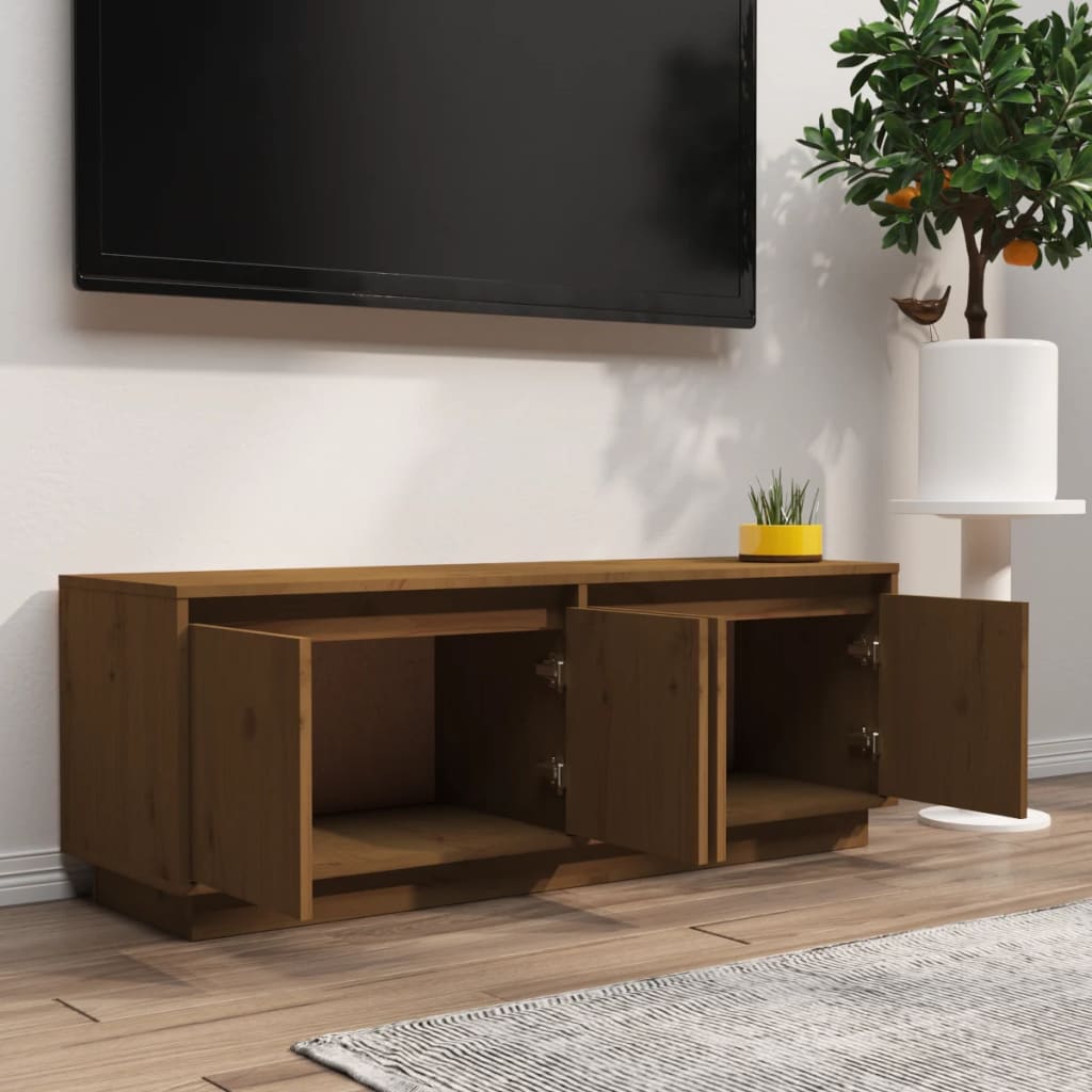 Tv-Meubel 110X34X40 Cm Massief Grenenhout Honingbruin