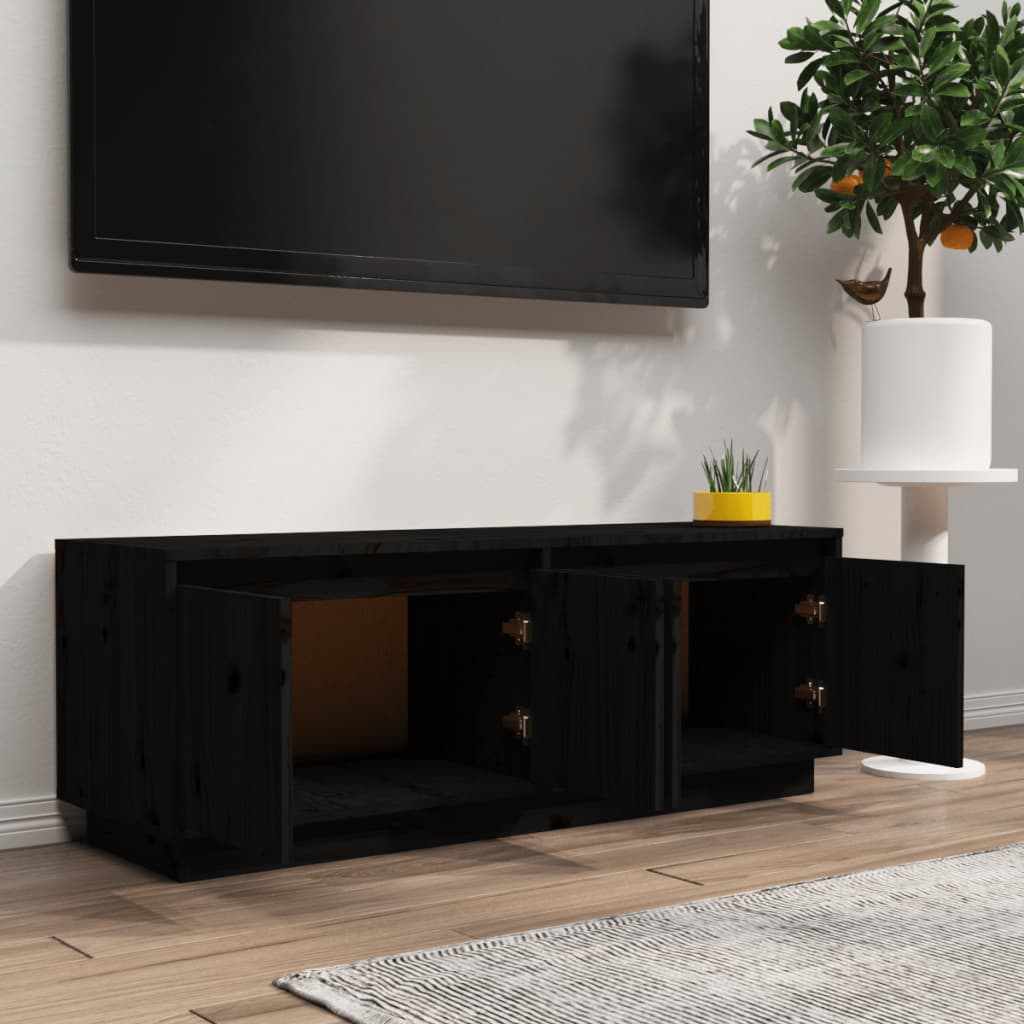 Tv-Meubel 110X34X40 Cm Massief Grenenhout Zwart