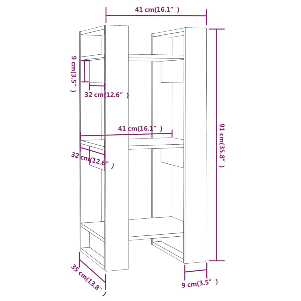 Boekenkast/Kamerscherm 41X35X91 Cm Massief Grenenhout Zwart