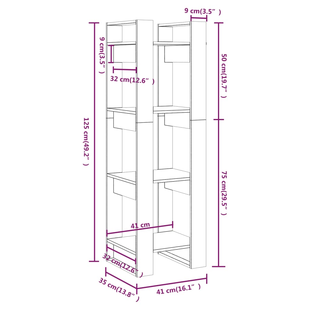 Boekenkast/Kamerscherm 41X35X125 Cm Massief Grenenhout Wit
