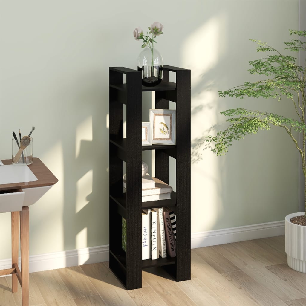Boekenkast/Kamerscherm 41X35X125 Cm Massief Grenenhout Zwart