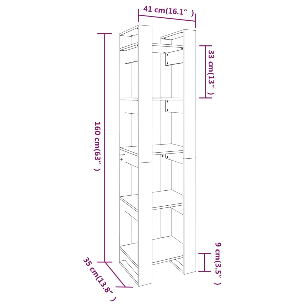 Boekenkast/Kamerscherm 41X35X160 Cm Grenenhout Honingbruin