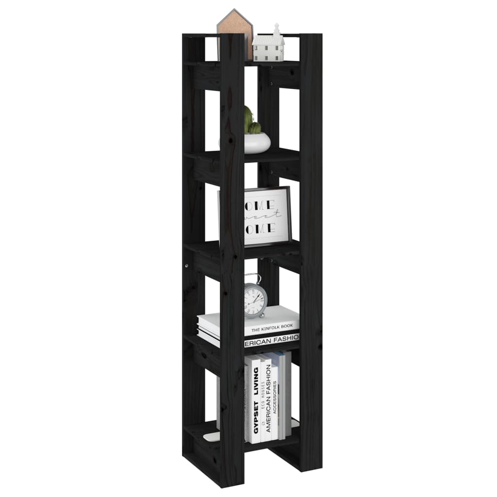 Boekenkast/Kamerscherm 41X35X160 Cm Massief Grenenhout Zwart