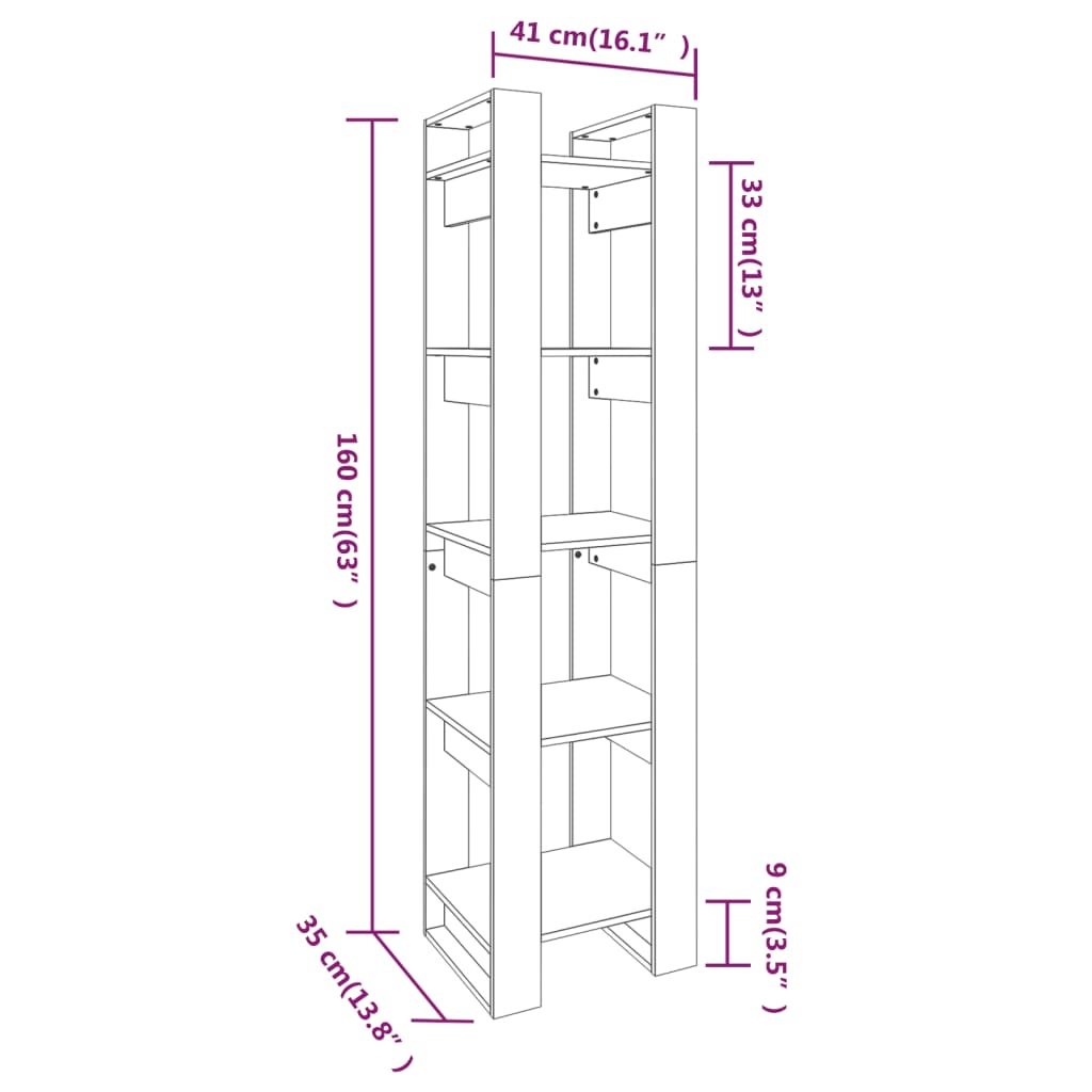 Boekenkast/Kamerscherm 41X35X160 Cm Massief Grenenhout Zwart
