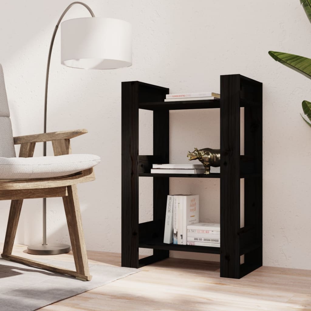 Boekenkast/Kamerscherm 60X35X91 Cm Massief Grenenhout Zwart