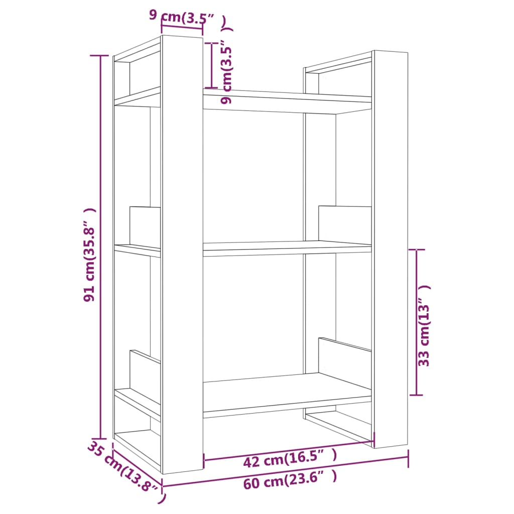 Boekenkast/Kamerscherm 60X35X91 Cm Massief Grenenhout Zwart