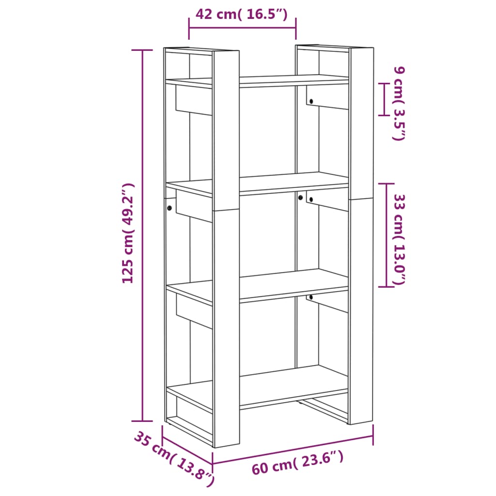 Boekenkast/Kamerscherm 60X35X125 Cm Massief Hout Honingbruin