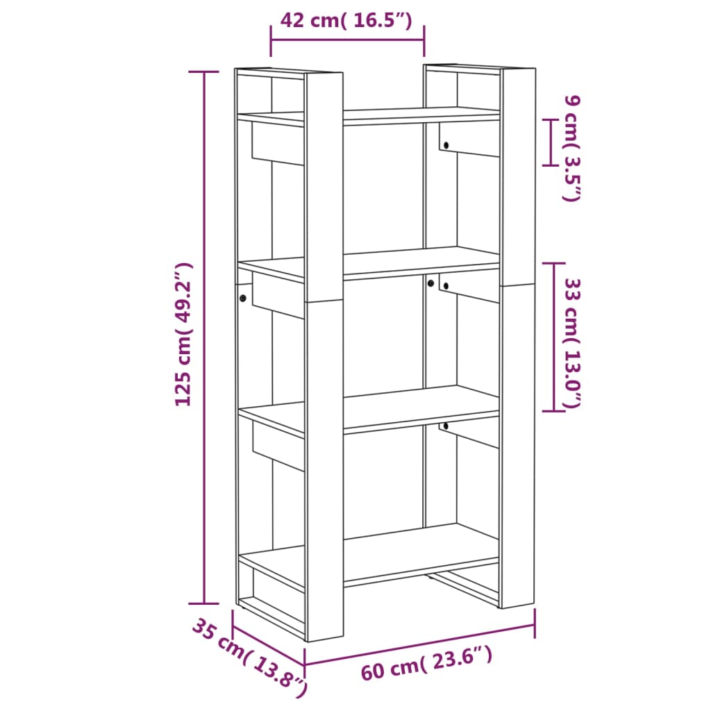 Boekenkast/Kamerscherm 60X35X125 Cm Massief Hout Zwart