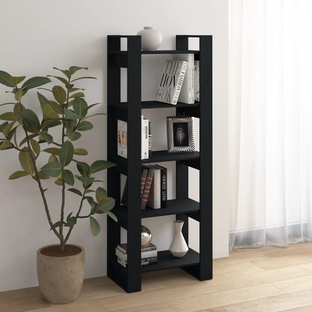Boekenkast/Kamerscherm 60X35X160 Cm Massief Hout Zwart
