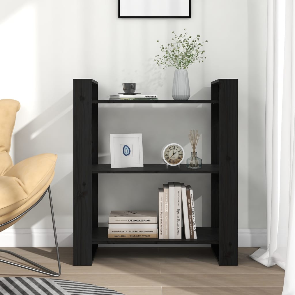 Boekenkast/Kamerscherm 80X35X91 Cm Massief Grenenhout Zwart
