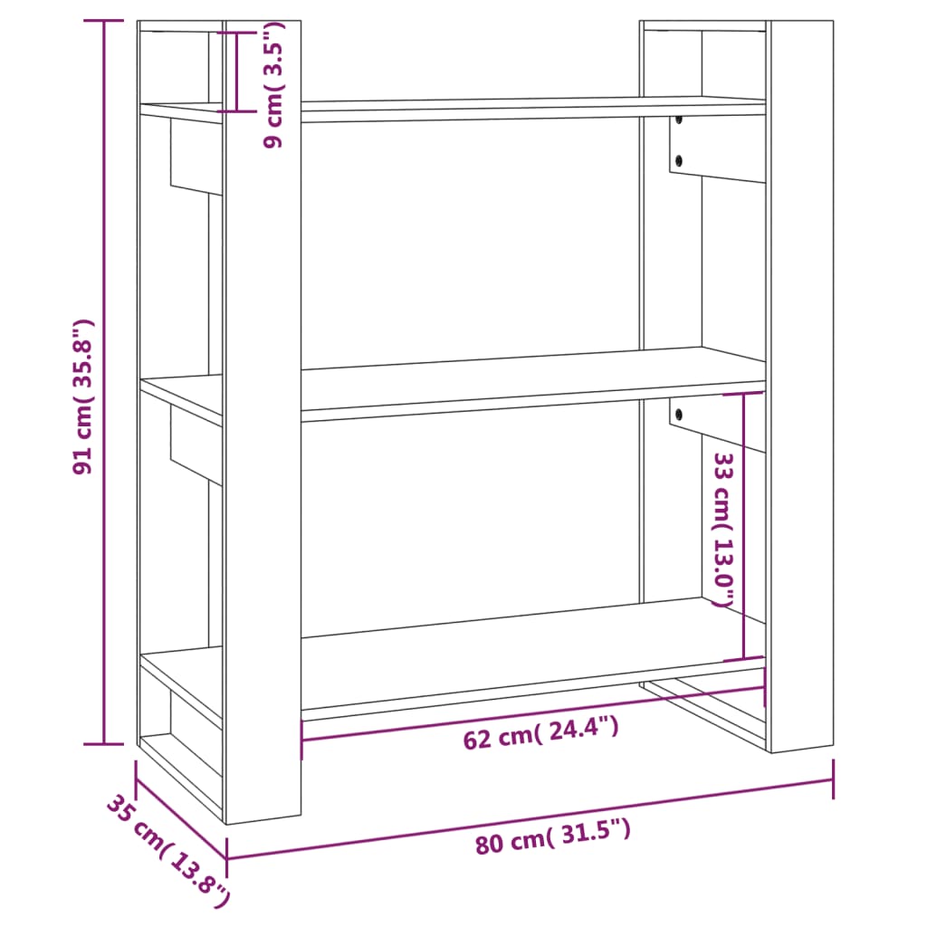 Boekenkast/Kamerscherm 80X35X91 Cm Massief Grenenhout Zwart
