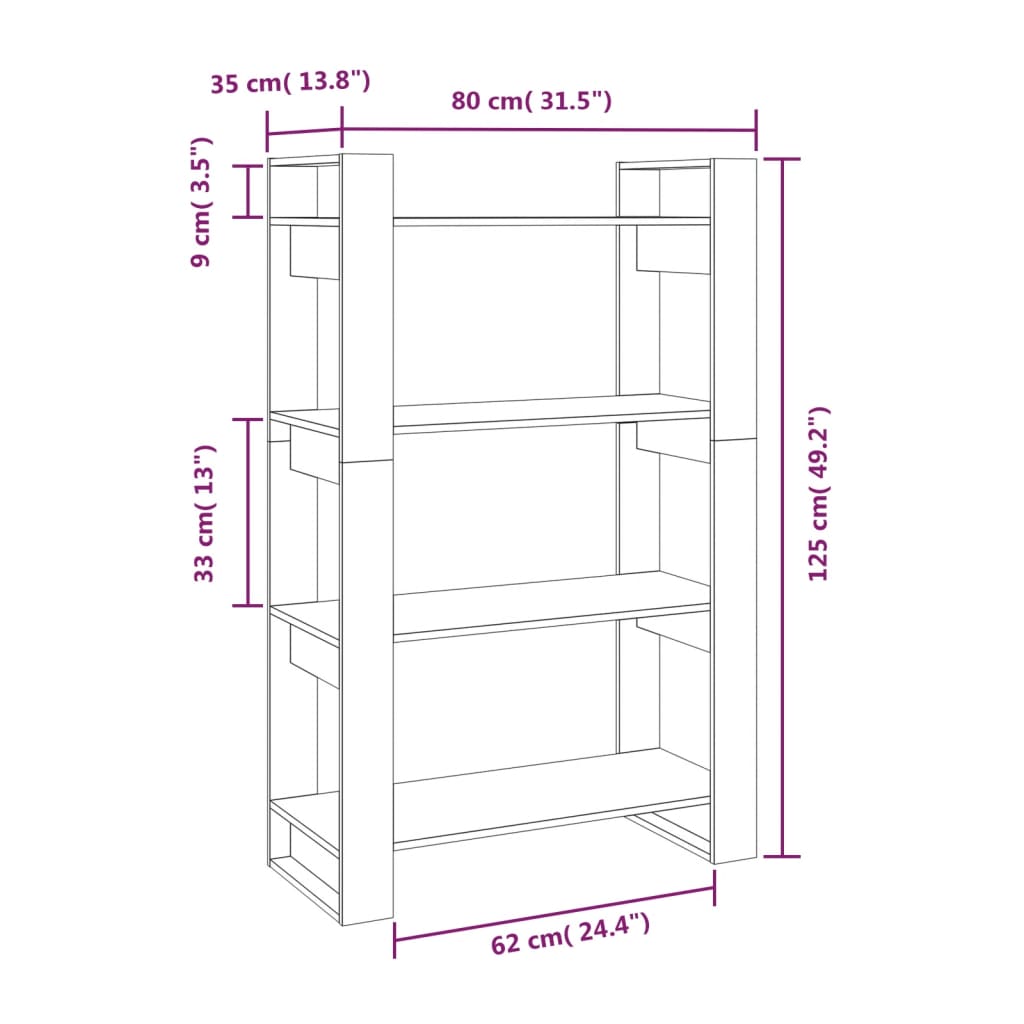 Boekenkast/Kamerscherm 80X35X125 Cm Massief Hout Honingbruin