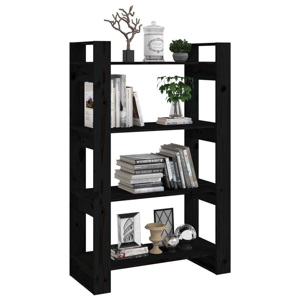 Boekenkast/Kamerscherm 80X25X125 Cm Massief Grenenhout Zwart