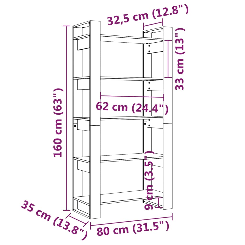 Boekenkast/Kamerscherm 80X35X160 Cm Massief Grenenhout