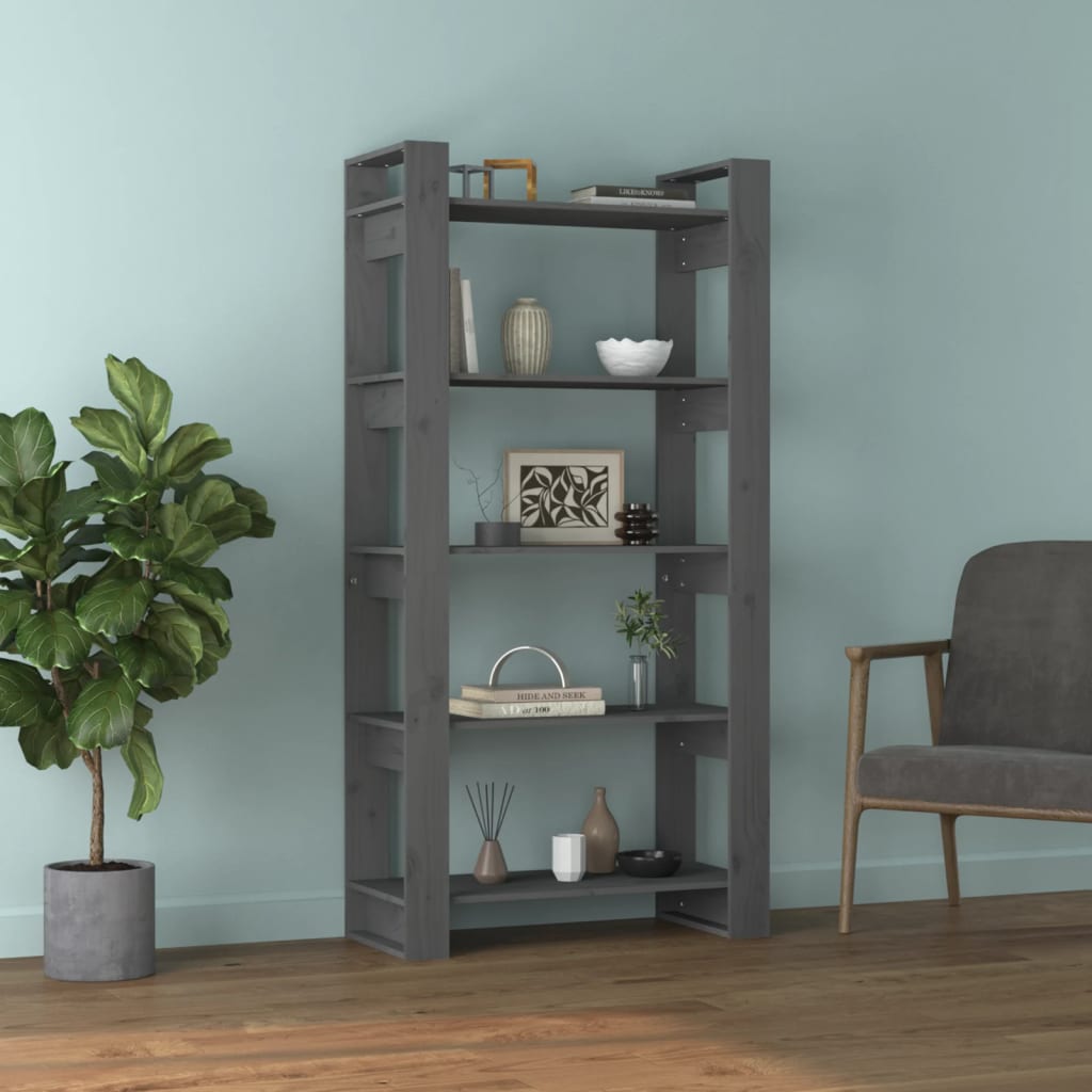 Boekenkast/Kamerscherm 80X35X160 Cm Massief Hout Grijs