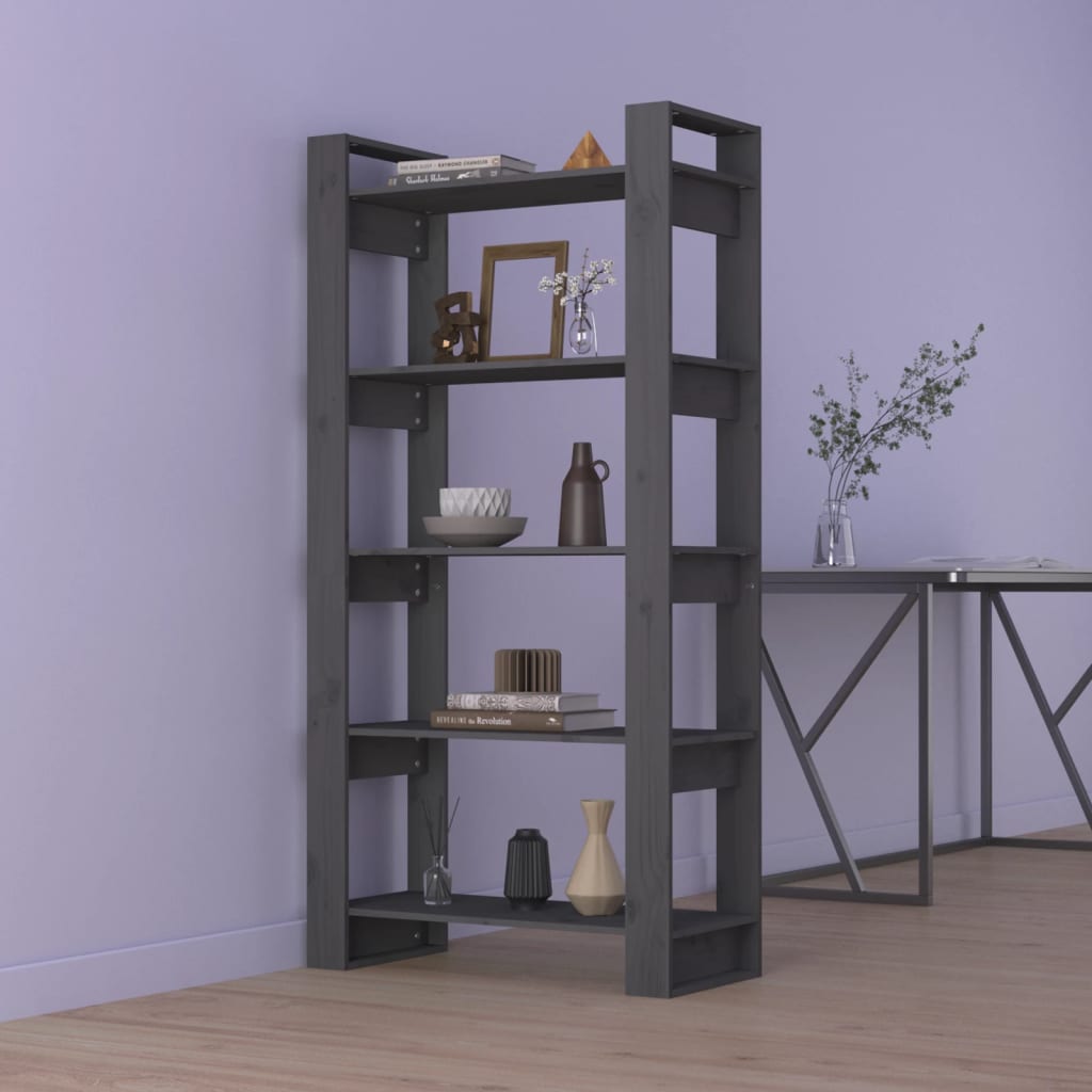 Boekenkast/Kamerscherm 80X35X160 Cm Massief Hout Grijs