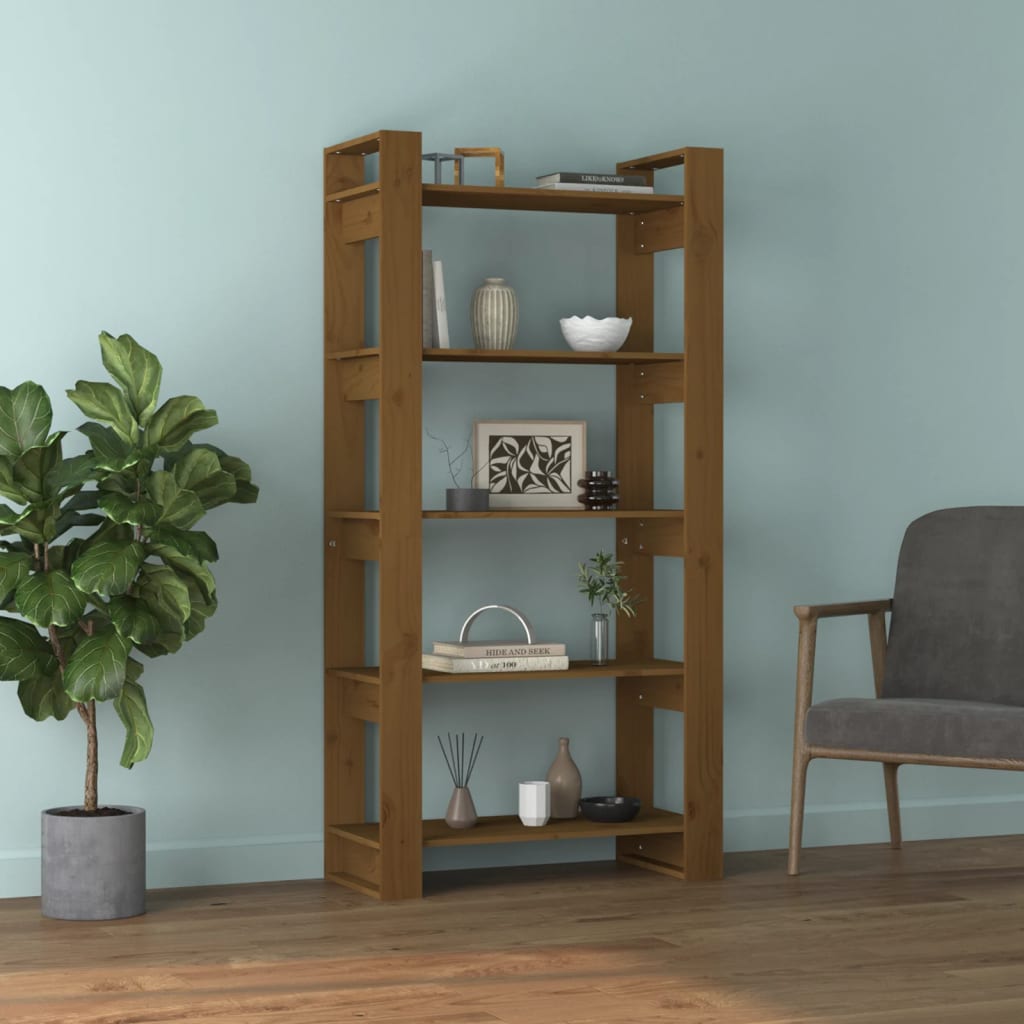 Boekenkast/Kamerscherm 80X35X160 Cm Massief Hout Honingbruin