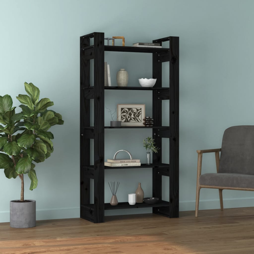 Boekenkast/Kamerscherm 80X35X160 Cm Massief Hout Zwart