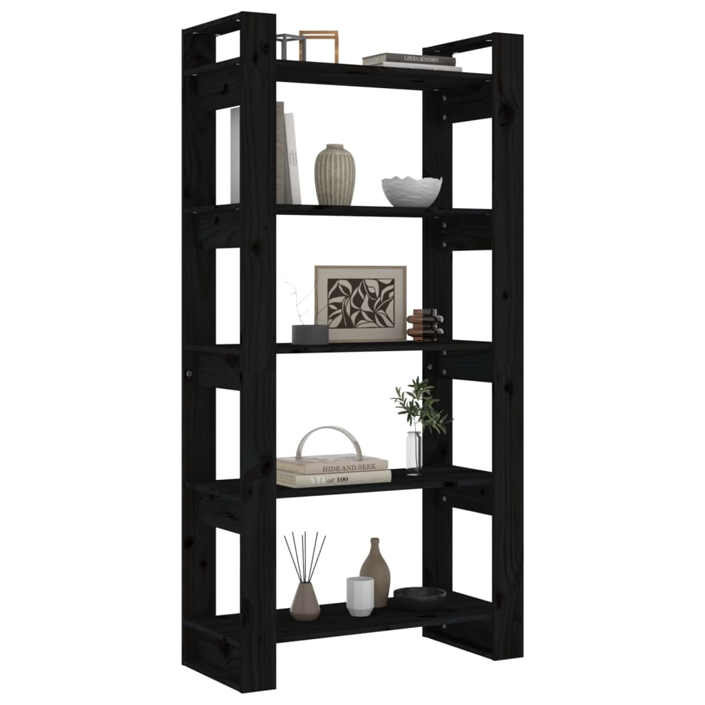 Boekenkast/Kamerscherm 80X35X160 Cm Massief Hout Zwart