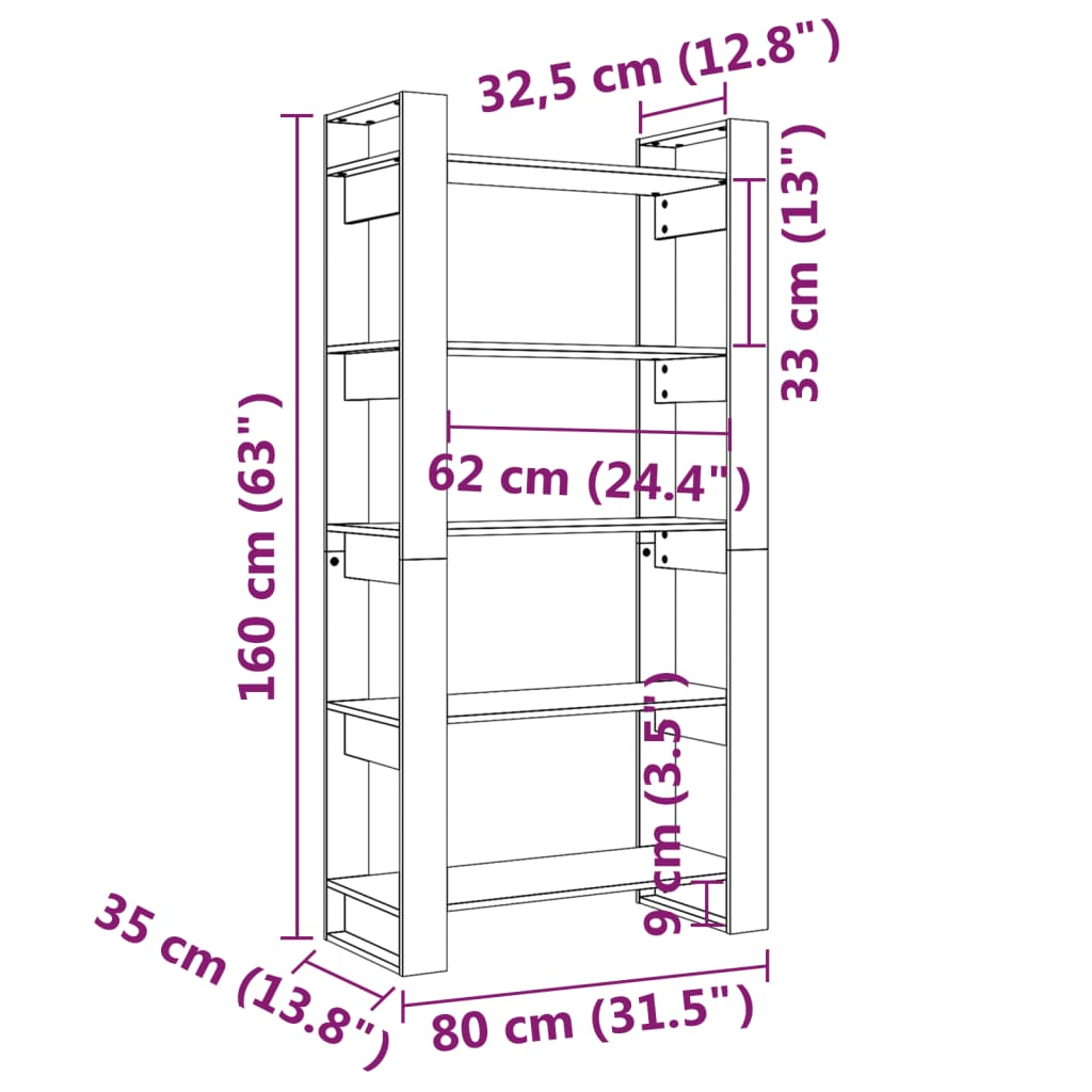 Boekenkast/Kamerscherm 80X35X160 Cm Massief Hout Zwart
