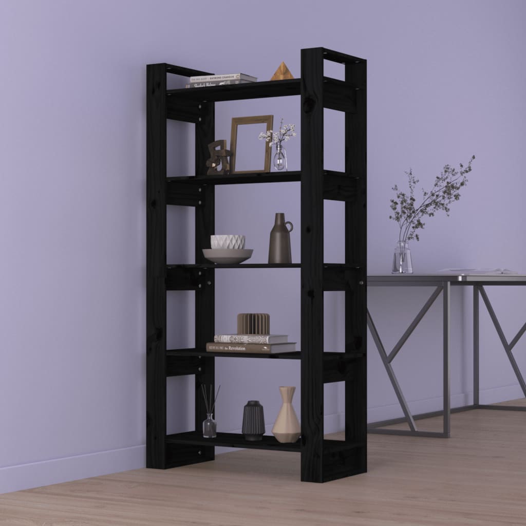 Boekenkast/Kamerscherm 80X35X160 Cm Massief Hout Zwart