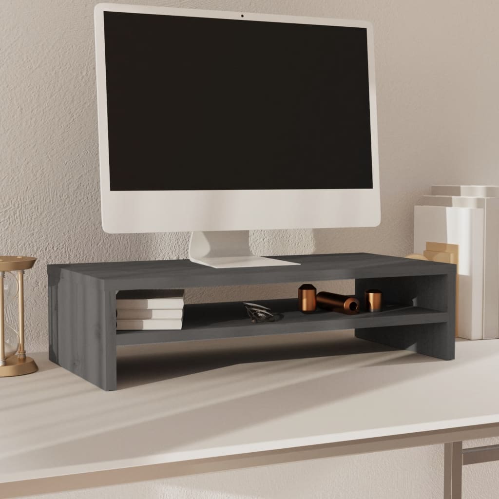 Monitorstandaard 50X24X13 Cm Massief Grenenhout Grijs