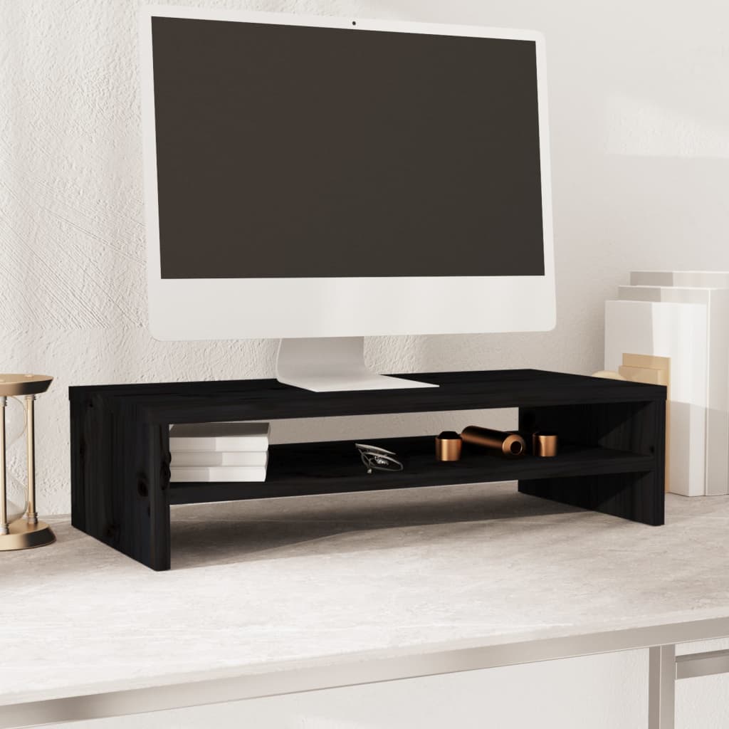 Monitorstandaard 50X24X13 Cm Massief Grenenhout Zwart