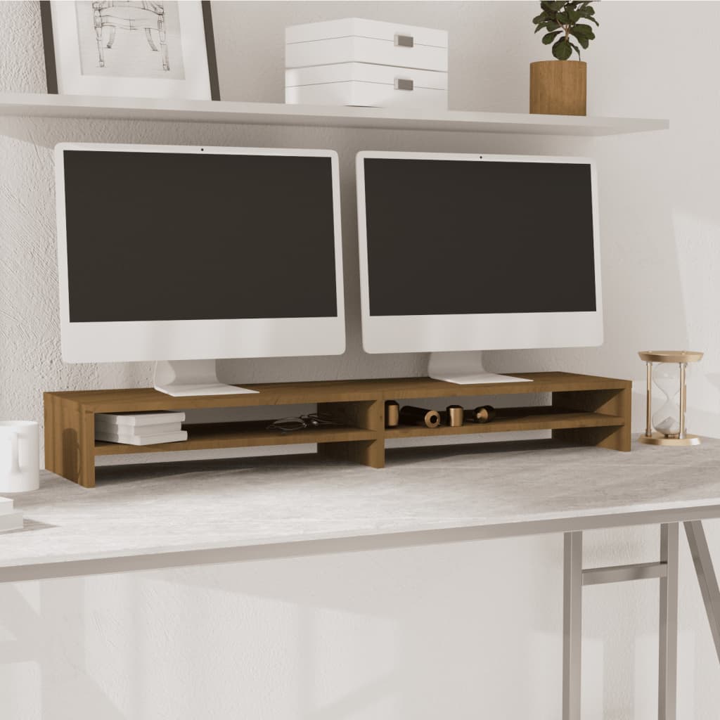 Monitorstandaard 100X24X13 Cm Massief Grenenhout Honingbruin