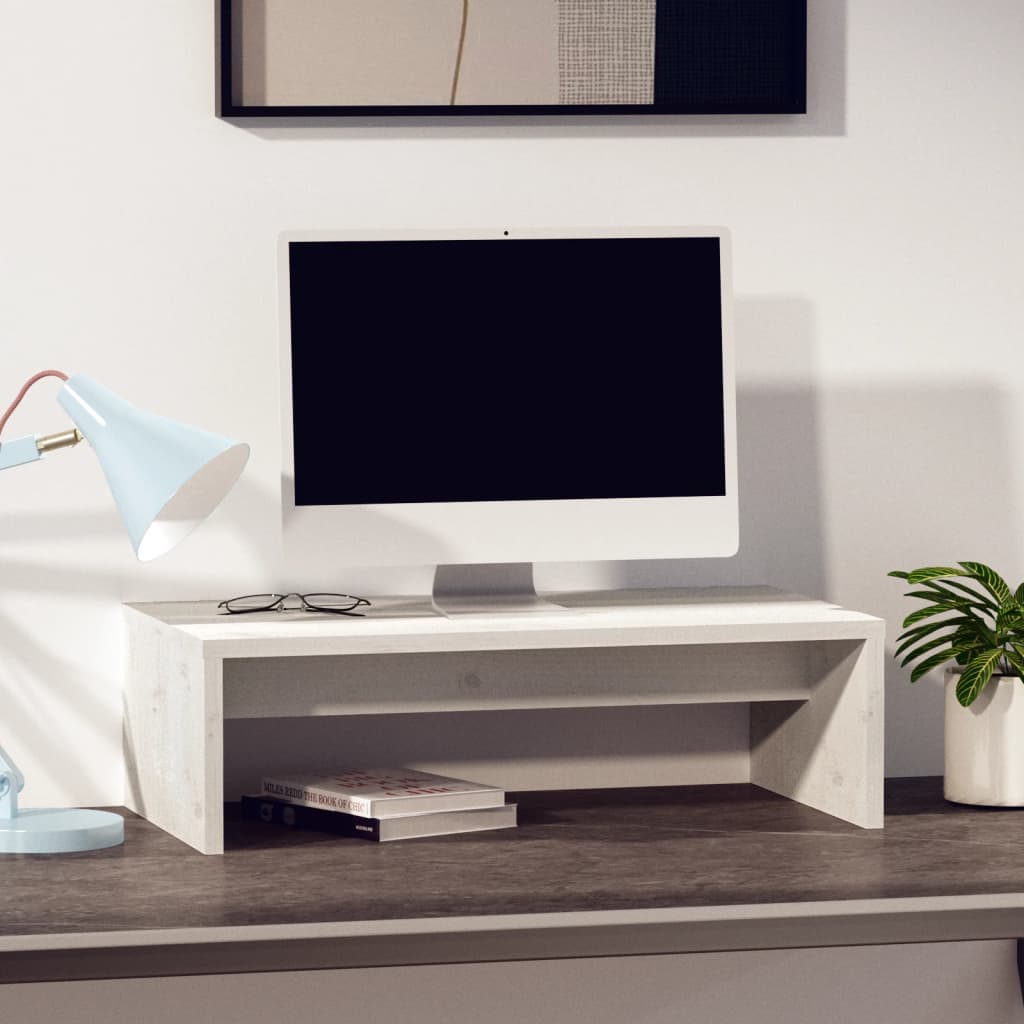 Monitorstandaard 50X27X15 Cm Massief Grenenhout Wit