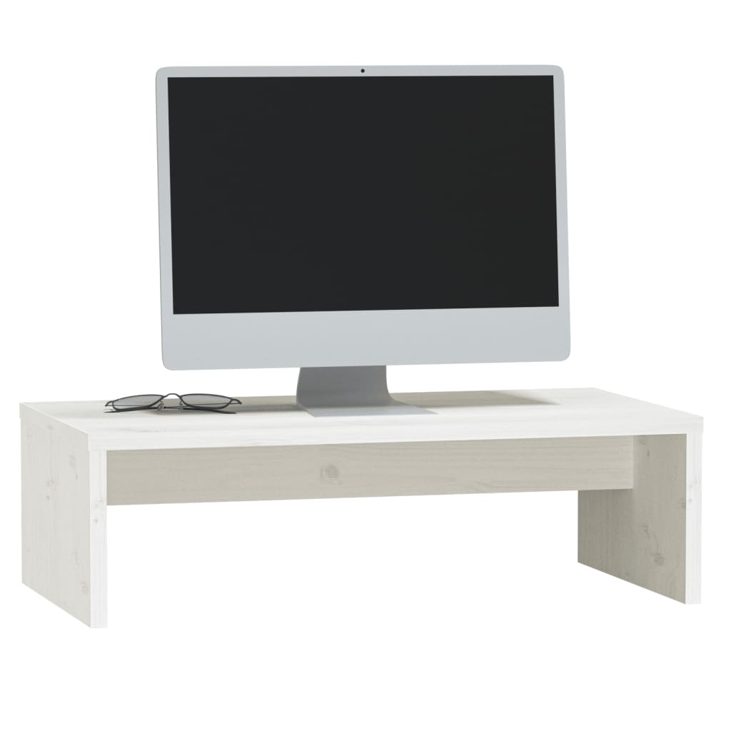 Monitorstandaard 50X27X15 Cm Massief Grenenhout Wit
