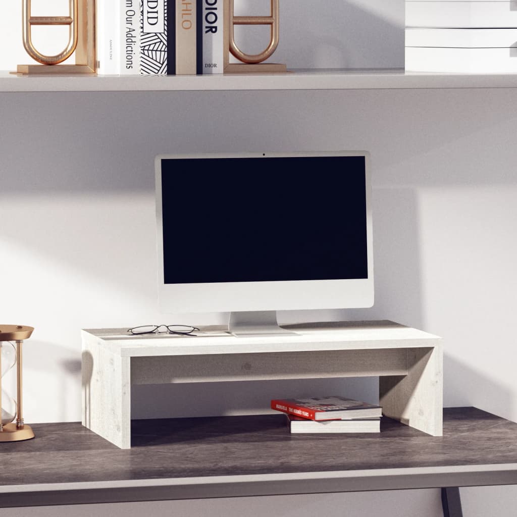 Monitorstandaard 50X27X15 Cm Massief Grenenhout Wit