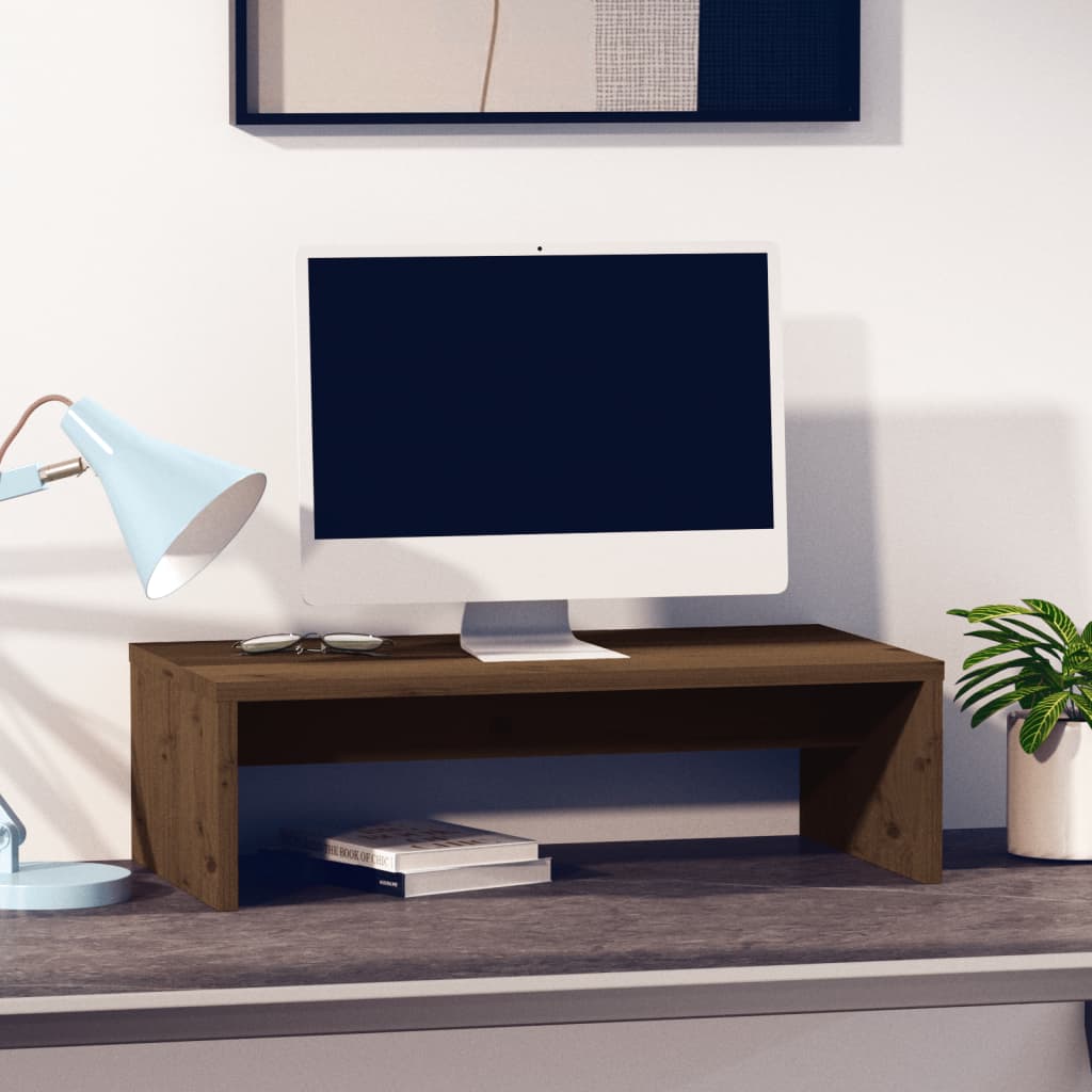 Monitorstandaard 50X27X15 Cm Massief Grenenhout Honingbruin