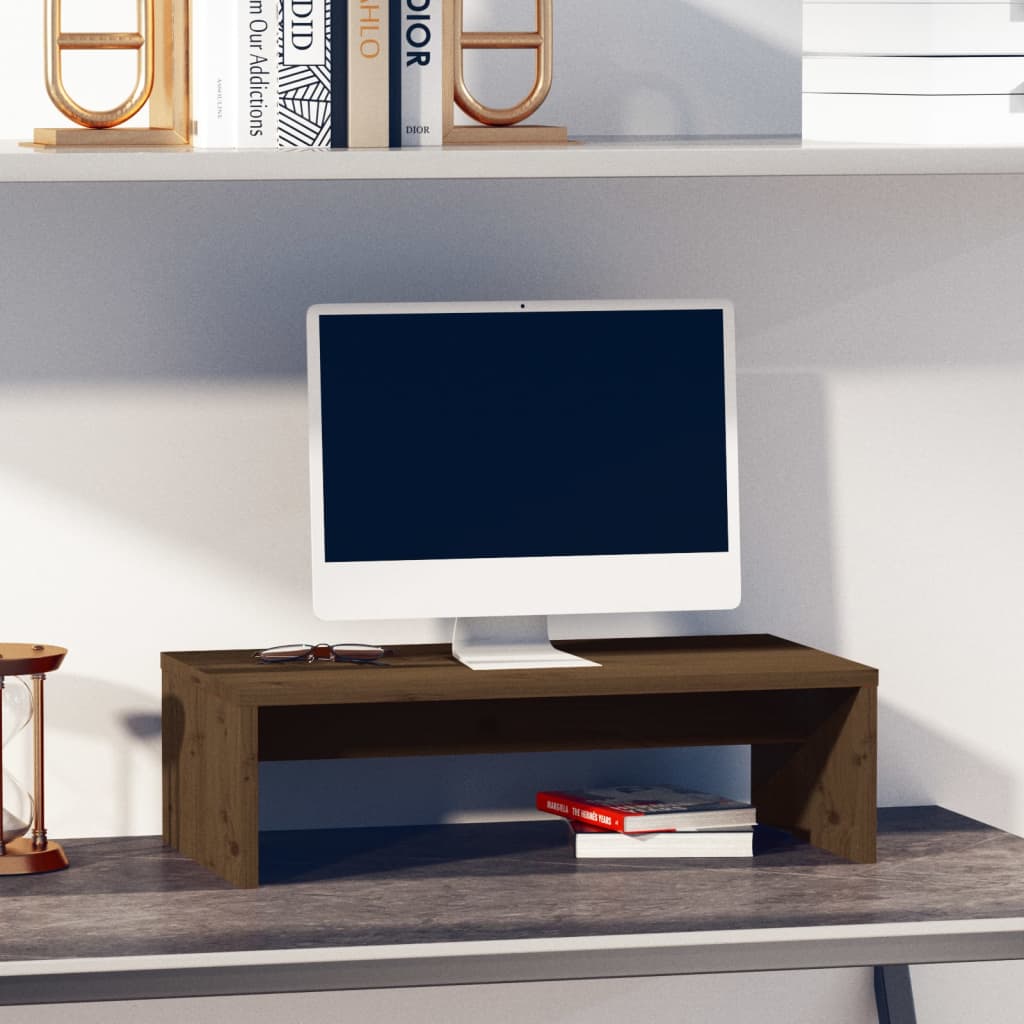Monitorstandaard 50X27X15 Cm Massief Grenenhout Honingbruin