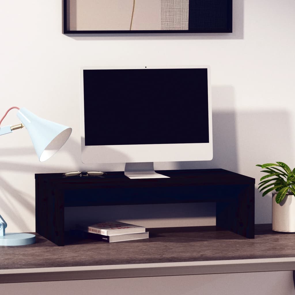 Monitorstandaard 50X27X15 Cm Massief Grenenhout Zwart