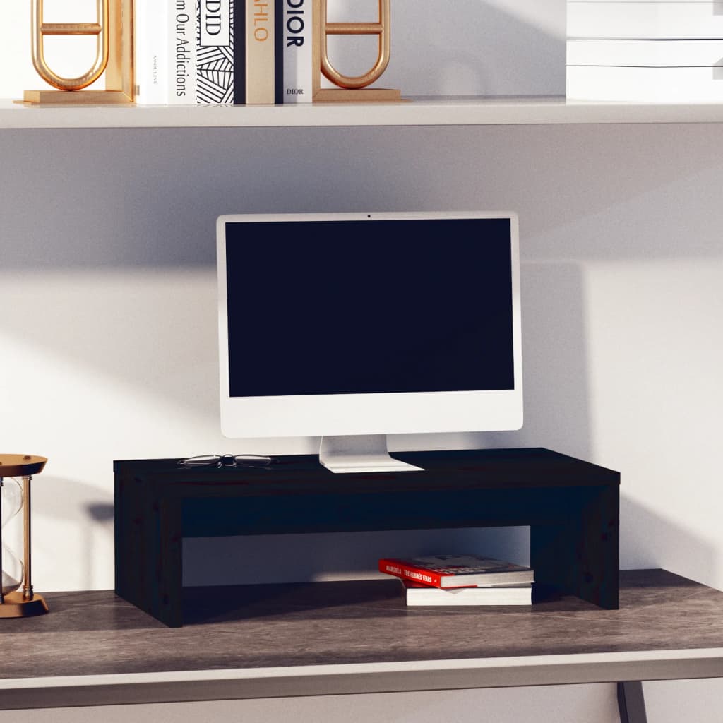 Monitorstandaard 50X27X15 Cm Massief Grenenhout Zwart