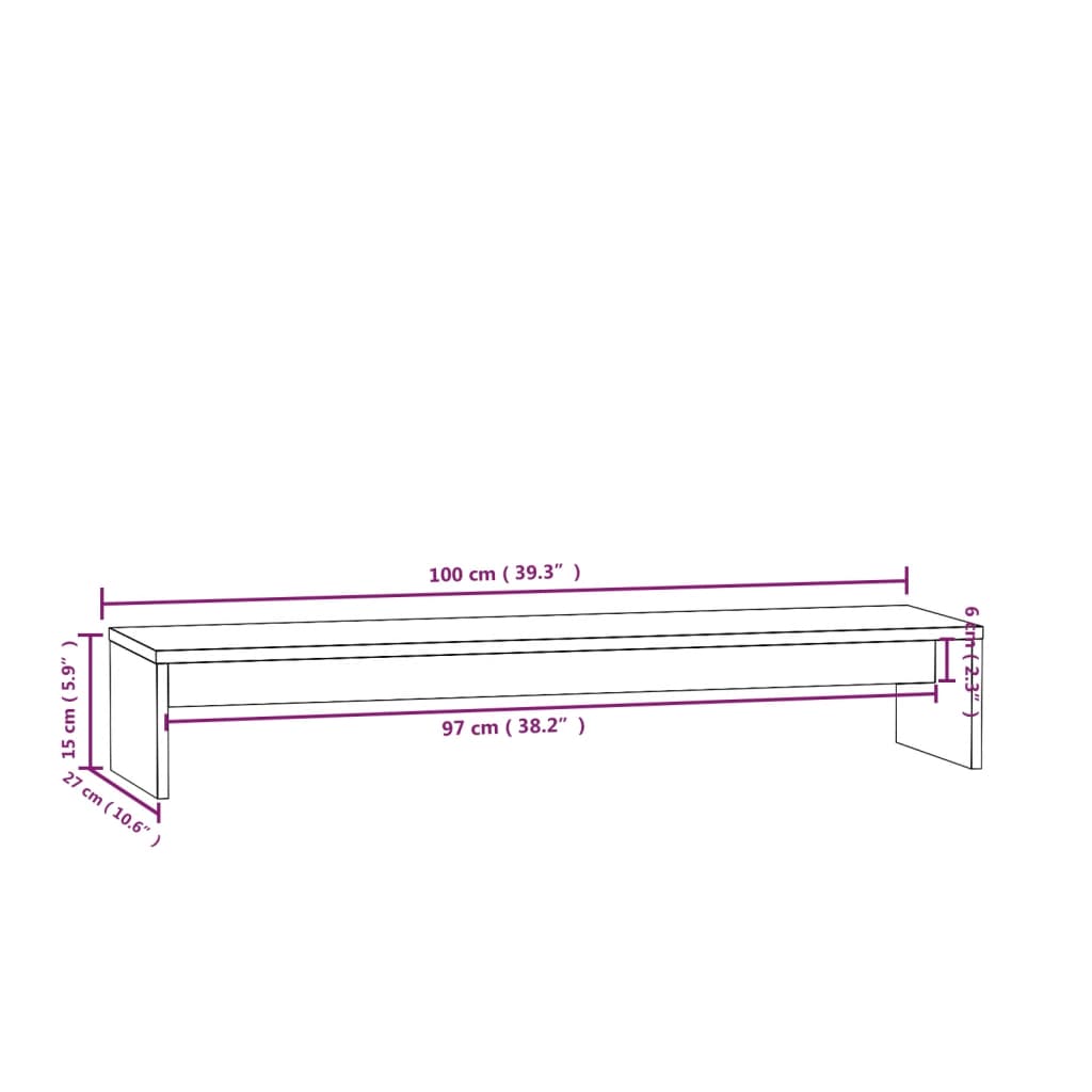 Monitorstandaard 100X27X15 Cm Massief Grenenhout Grijs
