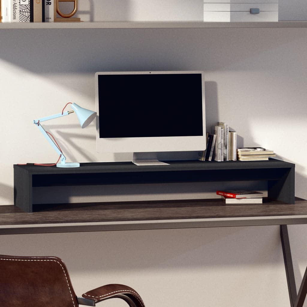 Monitorstandaard 100X27X15 Cm Massief Grenenhout Grijs
