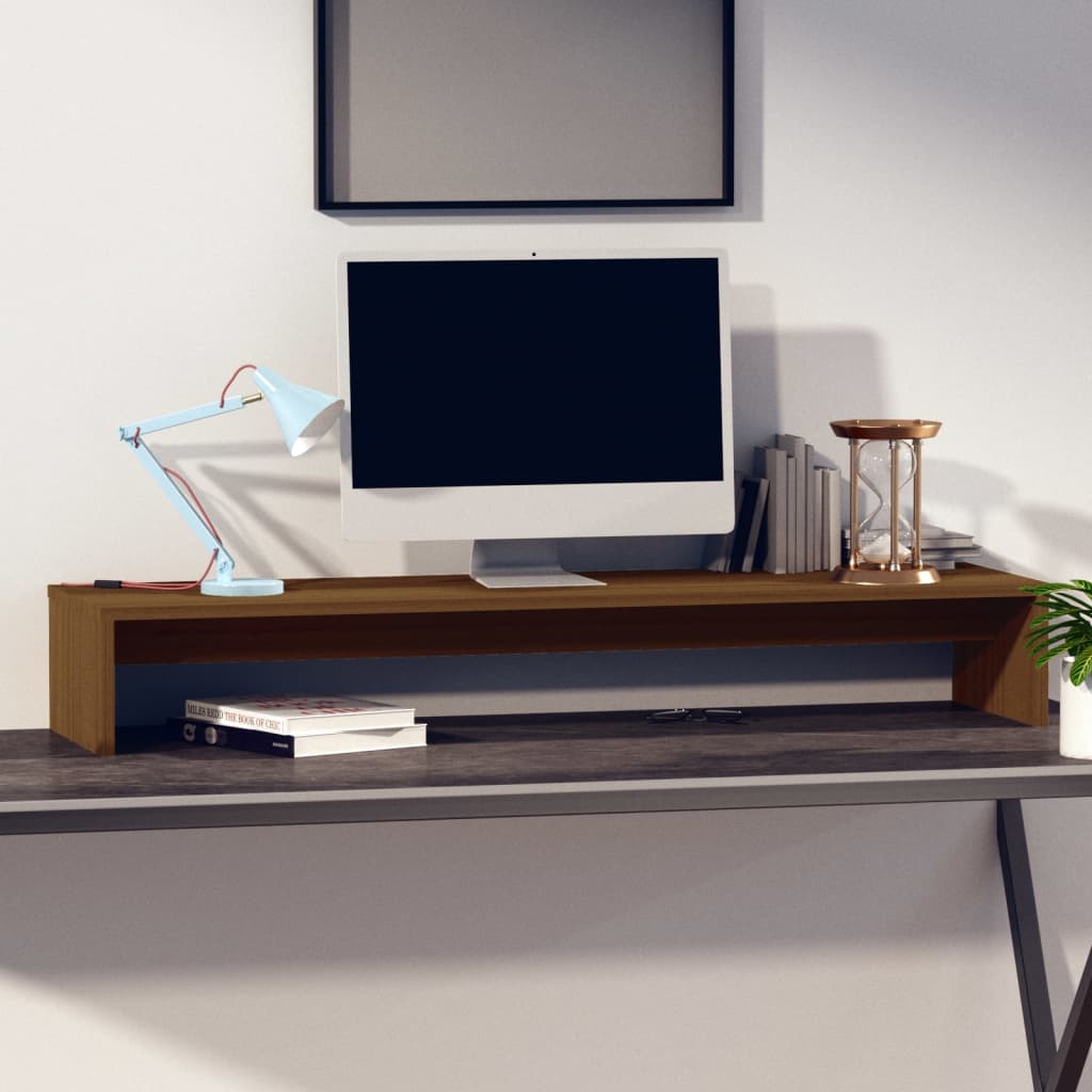 Monitorstandaard 100X27X15 Cm Massief Grenenhout Honingbruin