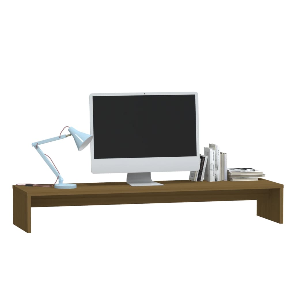 Monitorstandaard 100X27X15 Cm Massief Grenenhout Honingbruin