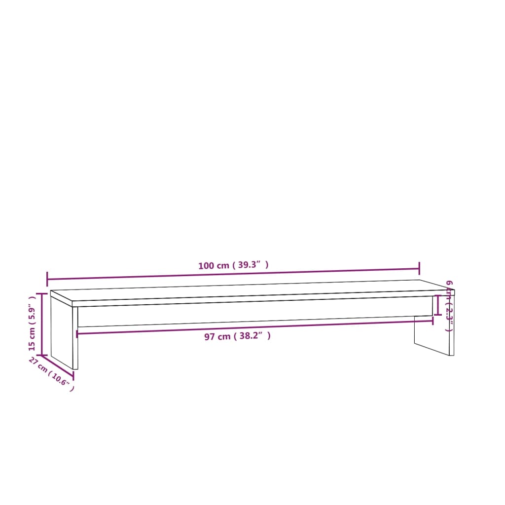 Monitorstandaard 100X27X15 Cm Massief Grenenhout Honingbruin