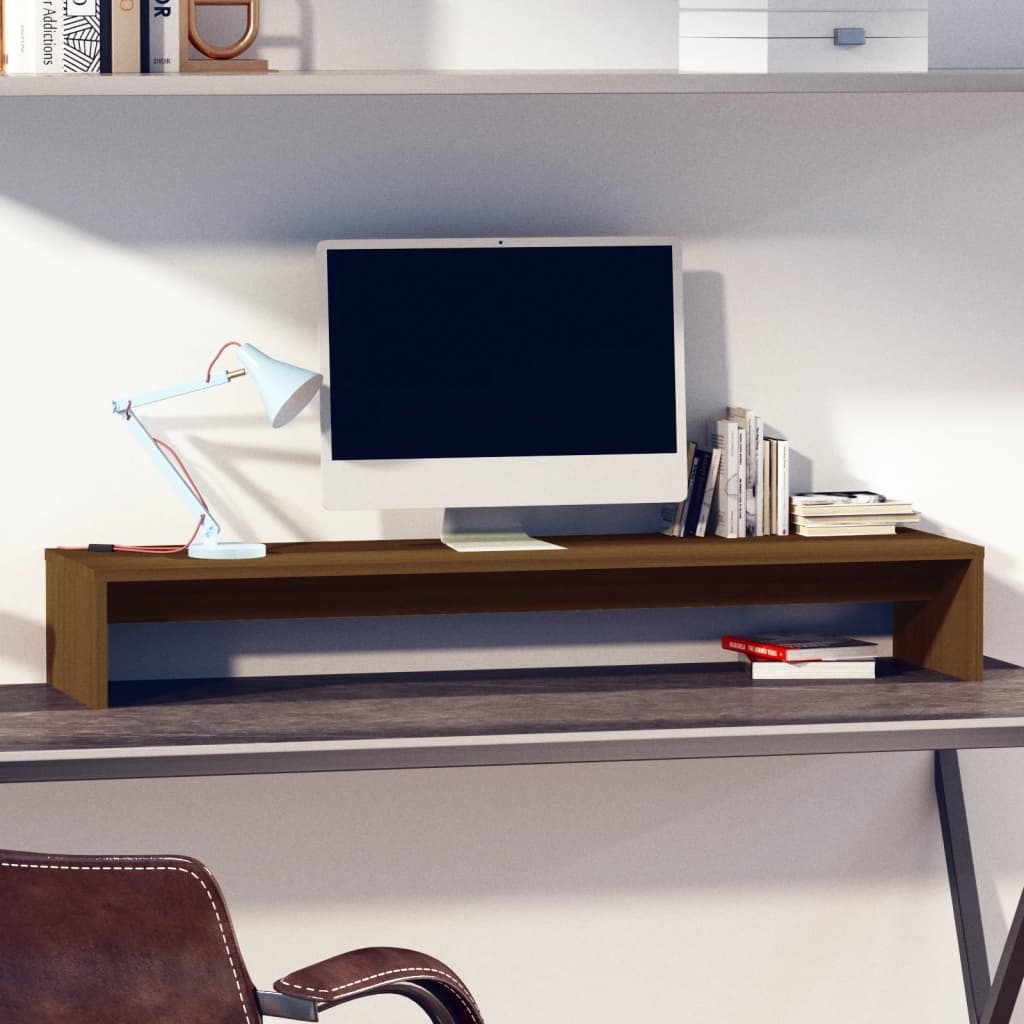 Monitorstandaard 100X27X15 Cm Massief Grenenhout Honingbruin