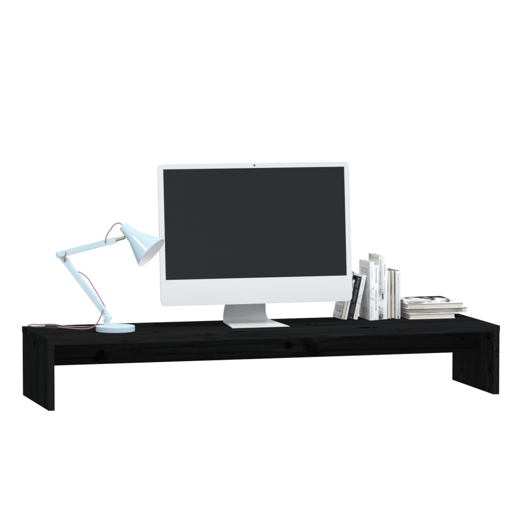Monitorstandaard 100X27X15 Cm Massief Grenenhout Zwart