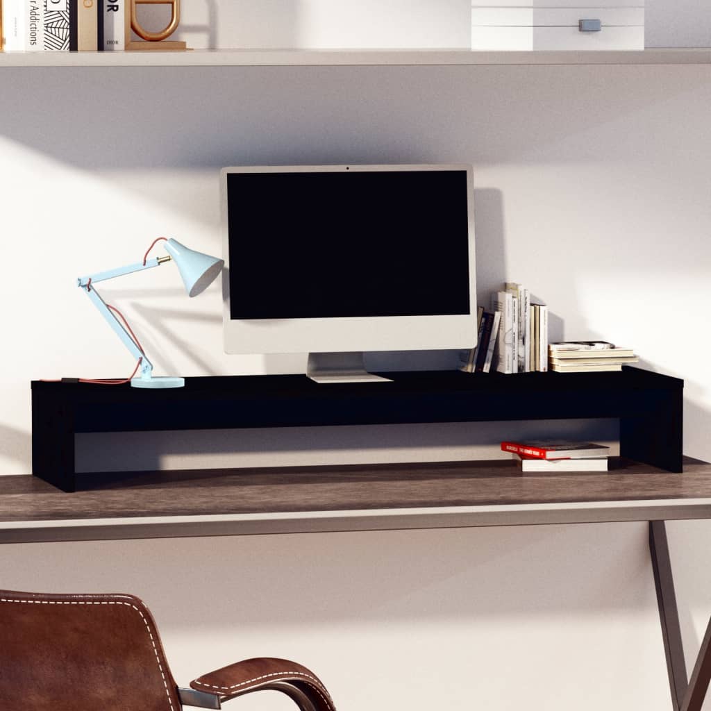 Monitorstandaard 100X27X15 Cm Massief Grenenhout Zwart