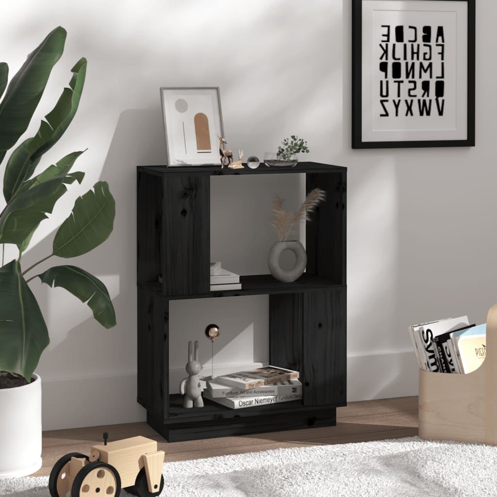 Boekenkast/Kamerscherm 51X25X70 Cm Massief Grenenhout Zwart